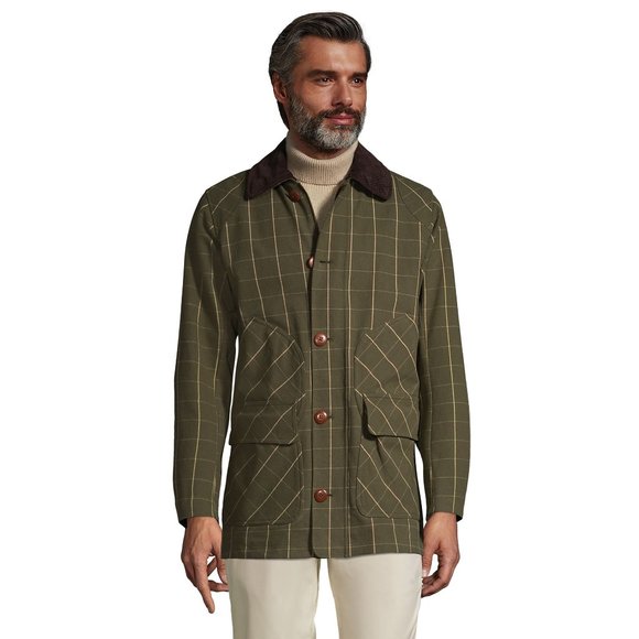 Lands' End Other - Land's End Mens Barn Jacket Olive Green Ivory beige Plaid Jacket XLT TXL 46L 48L